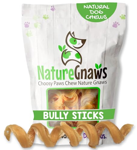 Nature Gnaws Bully Stick Springs pour Chiens – Os de bœuf naturels de qualité supérieure – Friandises à mâcher en Spirale durables pour Chien – sans Cuir Brut – 17,8 à 25,4 cm