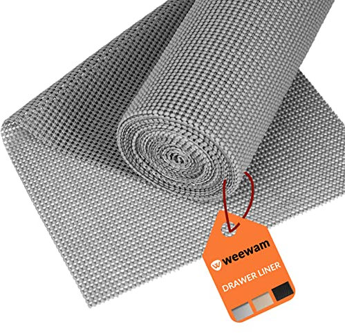 WEEWAM 30 cm x 600 cm Tapis Fond de Tiroir Cuisine EVA, Rouleau Protection de Tiroirs, Tapis de Tiroir Antidérapant Adhésif, Protection Tiroir Cuisine, Etagère, Armoire, Placard, Camping Car (Gris)