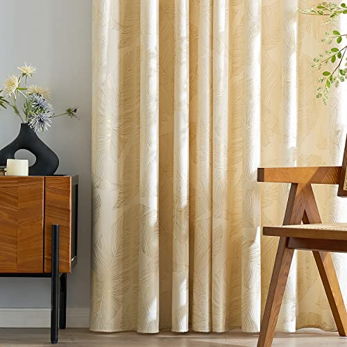 MIULEE Tende in velluto con pellicola dorata, motivo foglie, 2 pezzi, tende in velluto crema, con occhielli, altezza 260 cm, super morbide, opache, per decorazione soggiorno, camera da letto, bella