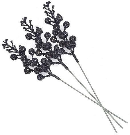 YYCRAFT Glitzer-Beeren-Stiele, künstliche Beeren-Plektren für Weihnachtsdekorationen, Weihnachtsbaumschmuck, DIY-Weihnachtskranz, Handwerk, Urlaub und Heimdekoration (16 Stück, schwarz)