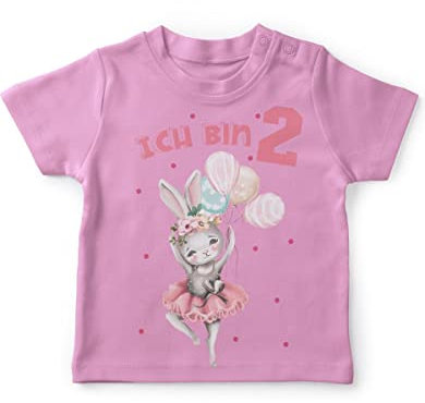 miKalino Baby/Kinder T-Shirt mit Spruch Ich Bin Zwei 2 Fliegender Hase Ballerina Kurzarm Shirt für Mädchen | Geschenkidee, Farbe:rosa, Grösse:92-98