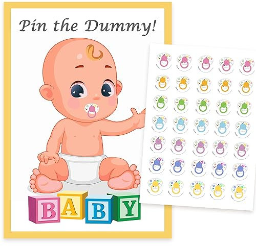 AndysCrafts Pin The Dummy On The Baby Game for 35 Players - A Joyful Baby Shower Activity