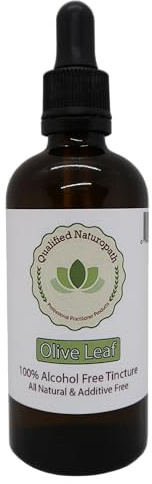 Olive Leaf Extract Herbal Tincture (Alcohol & Glycerin Free) – 110ml x1 – in Glass Bottle with Rubber Pipette (Olive Leaf)