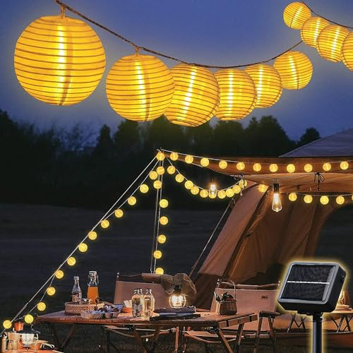 SALCAR Guirnalda de luces solares para exteriores, 5 m, 20 ledes, farolillos solares para exteriores, resistente a la intemperie, 8 modos, para jardín, balcón, patio, decoración fija, blanco cálido