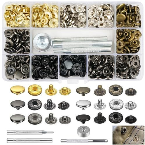 90 Sets Druckknopf Set, Druckknöpfe 15mm, Druckknopf-Kits,Kupfer Druckknöpfe Metall Bronze Kleidung Snaps Taste mit Fixierwerkzeug Kit für Leder Handwerk Jacke Brieftasche Handtasche
