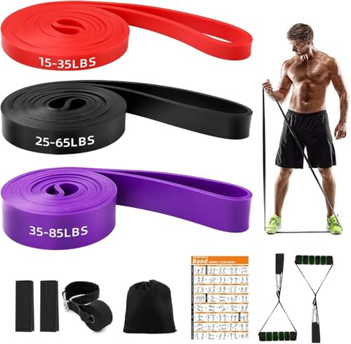 wadafen Bandas Elasticas con 3 Niveles de Resistencia, Gomas Elasticas Musculacion Cintas Elasticas Musculacion con Ancla de Puerta, Bolsa de Transporte para Fitness/Yoga/Entrenamiento de Fuerza