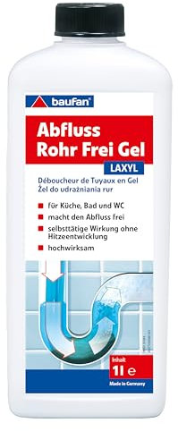 Baufan LAXYL Abfluss-Rohrfrei-Gel 1L - Rohrreiniger Abflussreiniger, Macht den Abfluss frei, Hochwirksame Rohrreinigung für Küche, Bad & WC, Selbsttätige Wirkung