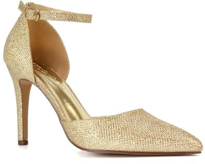 Women's Stiletto D'Orsay Point Toe Court Shoes Ladies Gold Glitter Ankle Strap Party Classic Heel Pumps Size 8