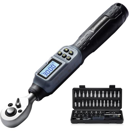 GROWNEER Digital Torque Wrench, 1.1-22.1 Ft-lbs/1.5-30 Nm, 1/4'' Drive Inch Pound Torque Wrench with Buzzer & LED Indicator, Electronic Wrench Set with Bits & Sockets for Gunsmithing Bike Motorcycle