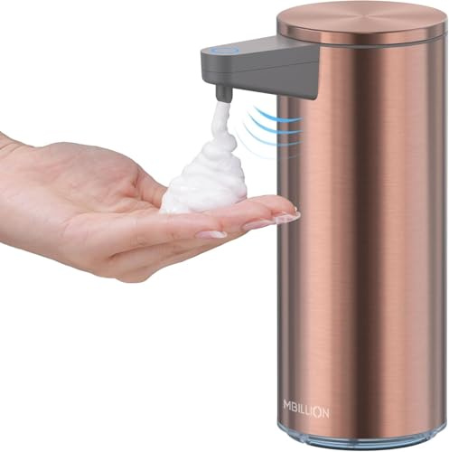 Mbillion Automatic Soap Dispenser, 200ml/6.8oz Touchless Foaming Soap Dispenser USB Rechargeable Dispenser, Electric 5 Levels Adjustable Foam Hand Dispenser Pump for Bathroom Kitchen (Rose Gold)