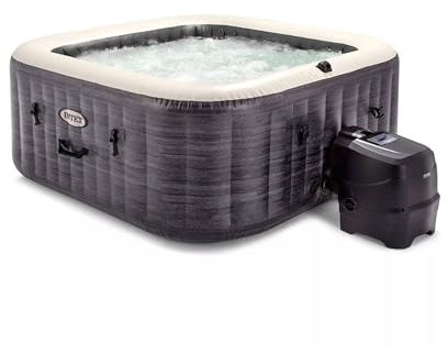 Intex 28450NP - Idromassaggio Gonfiabile Quadrato PureSpa Greystone Deluxe, 4 Posti, 140 Getti, PVC, Grigio, 175x175x71 cm