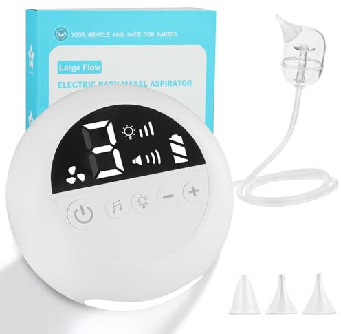 Elektrischer Baby-Nasensauger mit 9 Saugstufen und 3 Silikondüsen, Geteilter Nasensauger mit LCD-Licht und Kinderreim, Wiederaufladbare Baby-Nasenspritze mit 2500mAh Akku, Abnehmbarer Baby Nasensauger