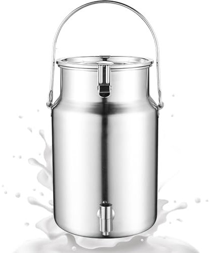 Adima 304 Acier Inoxydable Bidon de Transport de Lait avec Couvercle Scellé et Robinet Seau À Lait Robuste en Acier Inoxydable Carafe de transport pour liquide 5L/10L,10L
