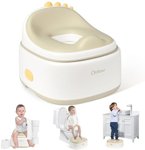 Orzbow Multifuncional Orinales Infantiles, Universal Adaptador WC Niños con Acolchado, Almacenable Reductor WC Niños con Taburete, Diseño Minimalista, Fácil de Limpiar, Suave y Sin Rebabas, Caqui