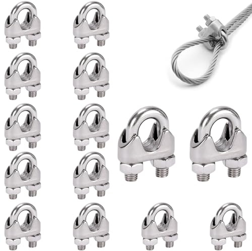 14 Pcs Presillas Cable Acero,Perrillos Cable Acero,Abrazaderas De, Abrazadera De Alambre,Sujeta De Inoxidable,Perno En U,Wire Rope Clips Para Tensar El