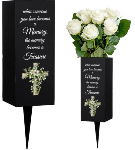 WEBEEDY Vasi per cimitero per tomba con punte, motivo a croce, per tombe, vasi commemorativi, decorazioni per cimitero, giardino, funerale, regalo di simpatia per la perdita della persona cara, 8 x 20