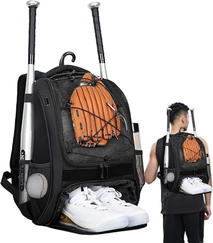 Borsa da baseball per bambini, zaino softball con scomparto per scarpe, borsa da baseball per ragazzi, grande capacità, zaino per mazze, caschi, ragazzi e adulti