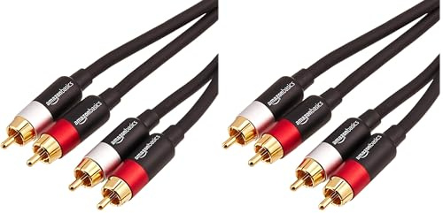 Amazon Basics 2 cables de audio RCA para amplificador, altavoces activos o subwoofer con conectores chapados en oro, 1.22 m, color negro (Paquete de 2)