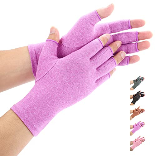 Duerer Arthritis Gloves, guantes de compresión mujeres y hombres alivian el dolor de reumatoide, RSI, túnel carpiano, guantes de mano para el trabajo diario (Púrpura, L)