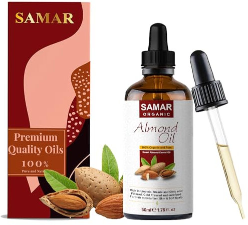 Olio di mandorle - Qualità Premium 100% puro olio di mandorle dolci certificato, biologico. Ideale per la crescita naturale dei capelli, idratante viso, struccante e per il massaggio del corpo 50ml