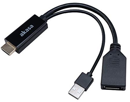 Akasa HDMI to DisplayPort Adapter cable | Type-A USB Power Cable | 250mm | AK-CBHD24-25BK