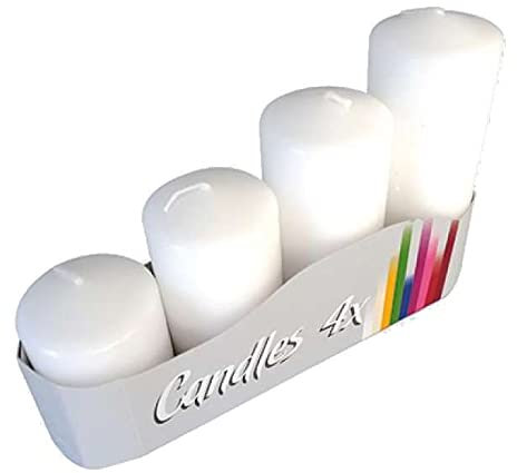 Stumpenkerzen 4er Set weiss - Kerzen Adventskranz - weiss - verschiedene Größen, Unparfümiert
