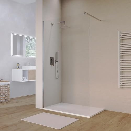 Box Doccia Walk-In 130cm Altezza 200cm Vetro Temperato Trasparente da 8mm con Trattamento Anticalcare