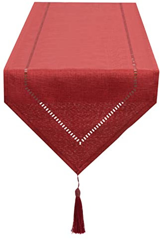 SANLEHAUSE Tischläufer Leinen Rot 32 x 180 cm, Tischläufer leinenoptik Hochwertiger Tischläufer Einfarbiger, Modern Pflegeleicht Tischläufer für Esstisch, Couchtisch, Restaurant,Dekoration
