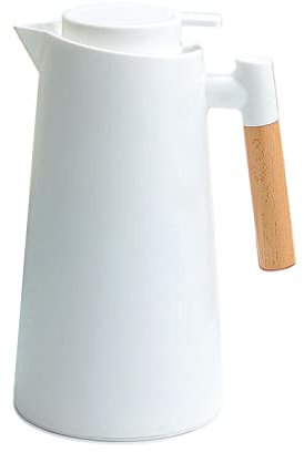 Pichet isotherme,ERYUE 1L Carafe à café thermique Double paroi cafetière sous vide Carafe thermique Thermos Pot avec manche en bois Bouilloire à eau Flacon isolé Carafe à thé gardant au chaud et au f