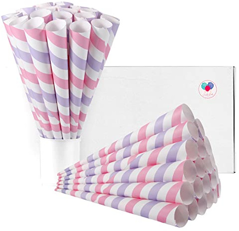 Premium Cotton Candy Cones 50 Pack Pink Purple Unicorn - Candy Park Multicolor Paper Cones - For Cotton Candy Machines & Candy Floss Sugar - Celebrations & Party Supplies