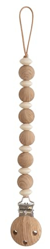 mushie 100% Silicone Baby Pacifier Clip BPA Free | Luna (Faux Wood)