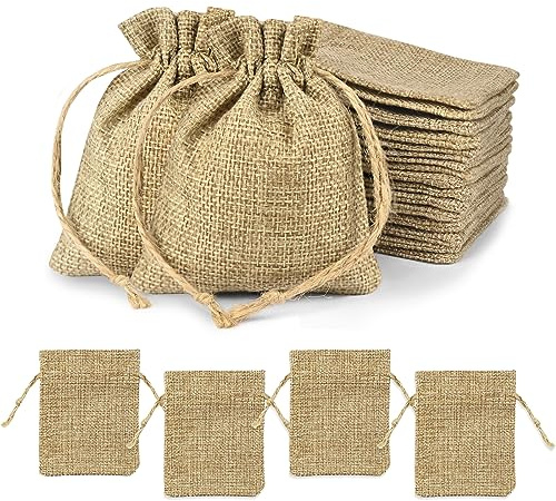 55 Pcs Pequeñas Bolsas de Arpillera con Cordón (7x9cm) Bolsas de Lino Bolsas de Regalo de Arpillera Marrón con Cordón para Navidad Boda Fiesta Favor y DIY Craft Caramelo Embalaje