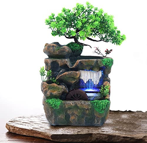 Fontaine de table d'intérieur - Décoration de cascade - Éclairage LED - Pour décoration de bureau, meuble TV, chambre à coucher