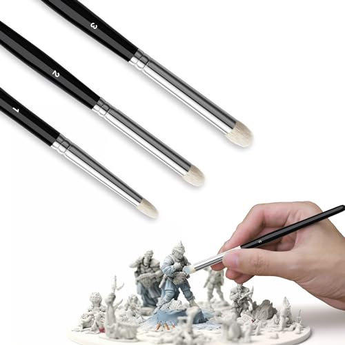 Dry Brush Pinsel Miniature Painting Drybrush Set of 3 Dry Brushes for Miniatures Premium Goat Hair Domed for Lovers and Enthusiasts of Dry-Brushing Scale Models