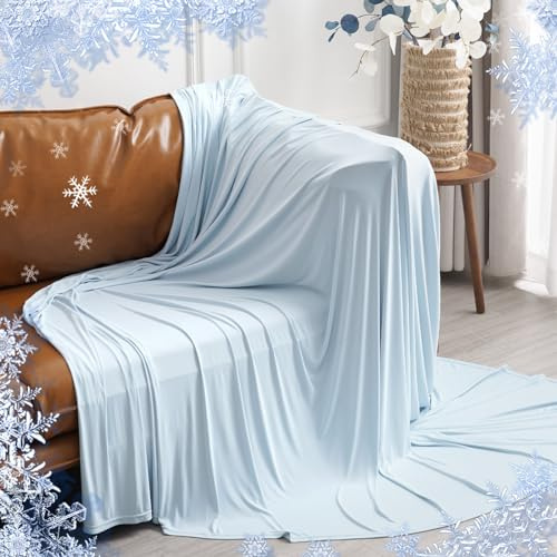 PHF Reversible Double Cooling Blanket King Size, Ultra Soft Arc-Chill Q-Max>0.5 Thin Summer Single Layer for Hot Sleepers, Breathable Lightweight Portable Silky for Home Office Travel Car, Ice Blue