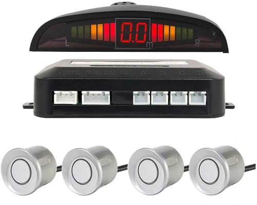 Vetrineinrete® 4 sensori di parcheggio per retromarcia con display a led e segnale avvisatore acustico silver