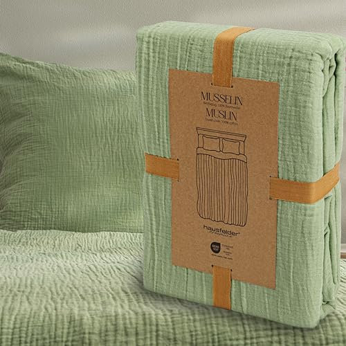 Hausfelder Musselin Kissenbezug 40x40 cm - Kissenbezug aus atmungsaktiver Baumwolle, Superweich, Oeko-Tex Zertifiziert (Grün, 40x40cm Kissenbezug)