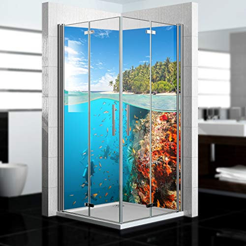 dedeco Pannello posteriore doccia impermeabile con motivo oceano V1, vernice UV lucida, 2 x 90 x 210 cm, come parte posteriore del bagno per la sostituzione delle piastrelle, come parete decorativa,