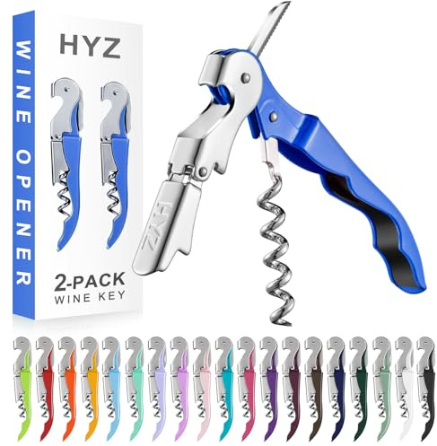 HYZ 2-Pack Wine Opener, Waiter Corkscrew Wine Key for Server, Azure Blue