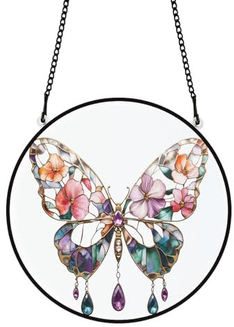 PLIGREAT Papillon Attrape-Soleil vitrail Aquarelle Soleil cathers Noël Patio Jardin Suspendu Arbre Ornements pour Salon Chambre à Coucher Salle de Jeux fenêtre décor