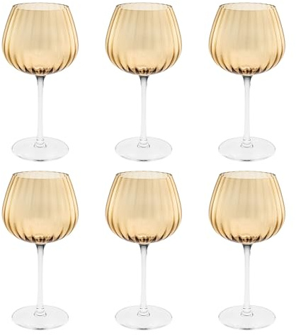 Rose & Tulipani Prisma Calici Universali Set 6 Pezzi 460ml Ambra Vetro Soffiato e Pasta
