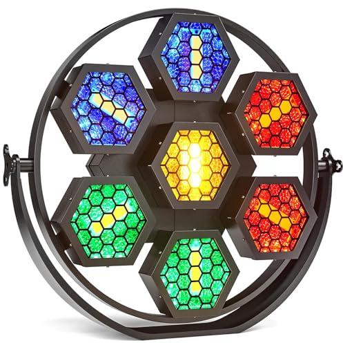 LED-scenpar-ljus, 350 W RGBW 3-i-1 Disco-ljus med ljudaktiverad & DMX512-kontroll, 7 hexagonala retroljus, scenljuseffekt DJ-ljus för festbar jul födelsedag bröllop