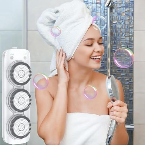 Spazzola elettrica per il corpo, spazzola elettrica da parete per doccia con 3 teste, spazzola per il corpo a secco per bagno, pulizia, esfoliazione e massaggio, spazzola per doccia ricaricabile