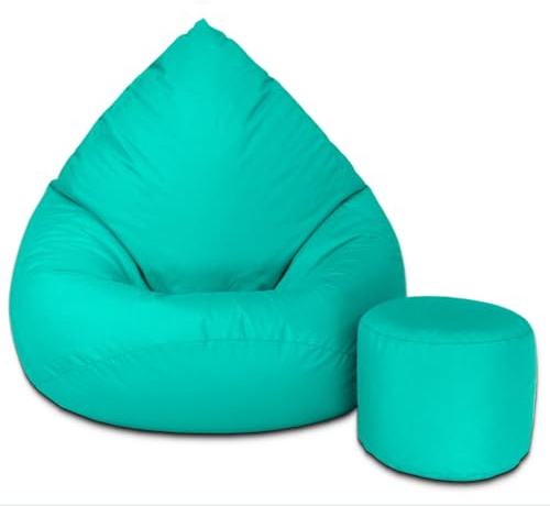 Slevobox Sitzsack mit Hocker Meeresblau 112x82x82 cm - XXL Sitzsack Erwachsene mit Füllung - Schlafzimmer und Wohnzimmer Möbel - Indoor Sitzsäcke Wasserdicht - Lounge Sessel - Bean Bag
