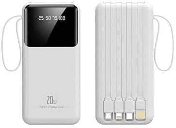 Batería externa b20000mAh con 1 cable USB C integrado, Power Bank delgado con 3 salidas y 1 entrada, carga rápida, compatible con smartphones, tabletas y otros dispositivos - Diseño compacto y ligero