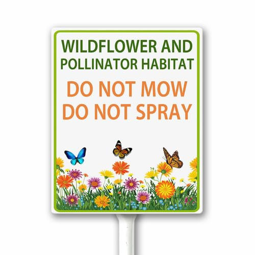 Cartello da giardino con scritta in lingua inglese Do Not Mow Do Not Spray, Wildflower and Pollinator Habitat, cartello da giardino con paletto, 12 x 15 cm, in alluminio robusto, antiruggine, facile