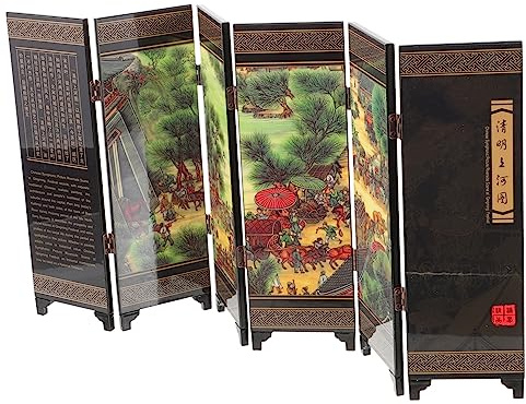 Antique Small Folding Screen Divider, Six Panel Wood Chinese Style Decor | Mini Size, Foldable and Easy to Store, Light in Weight for Bedroom and Living Room Display