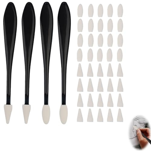 4 Piezas Difuminadores para Dibujo con 40 Cabeza De Esponja, Lapices De Difuminos Artístico, Boceto ​Esponja Limpiaparabrisas Ideal para Entusiastas Y Principiantes De La Pintura, Pintar, Mezclar