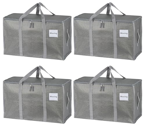 4 unidades de bolsas de almacenamiento grandes de 90 litros con tapa, cajas de mudanza plegables grandes con cremalleras, asas, bolsas de mudanza para guardar ropa, para mudanzas