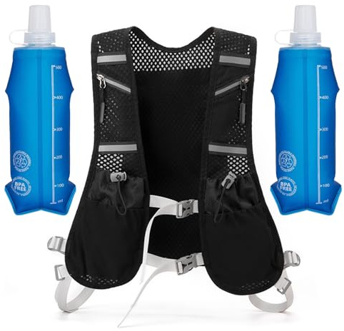 Gurxi Chaleco para correr Chaleco hidratacion Mochila running hombre Mochila hidratacion trail running hombre 2 Soft Flask 500ml Mochila Ajustable para Correr Trail Ciclismo Marathoner